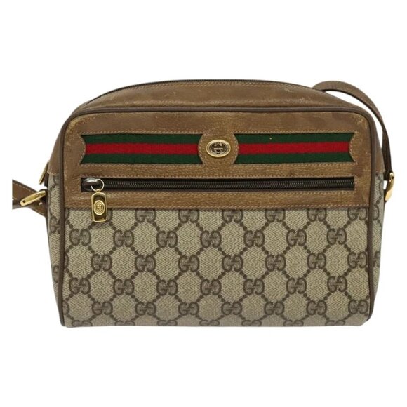 GUCCI GG Supreme Web Sherry Line Bag PVC Beige Gold 56 02 087 Auth - Picture 1 of 10